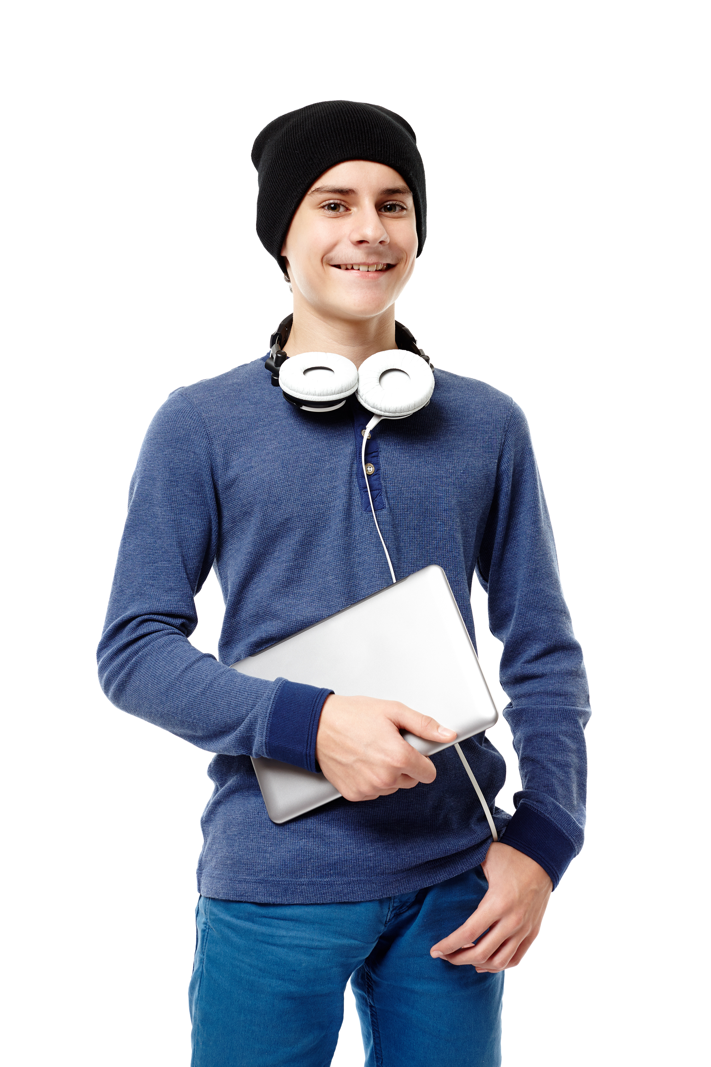 teenager with headphones laptop